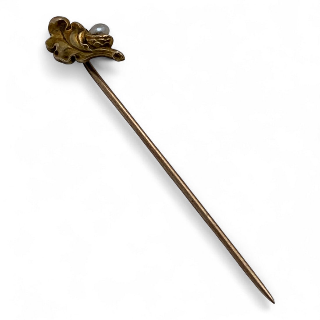10k Gold And Pearl Stick Pin: 10k Gold. 0.5 Dwt. 2 1/8" Long.