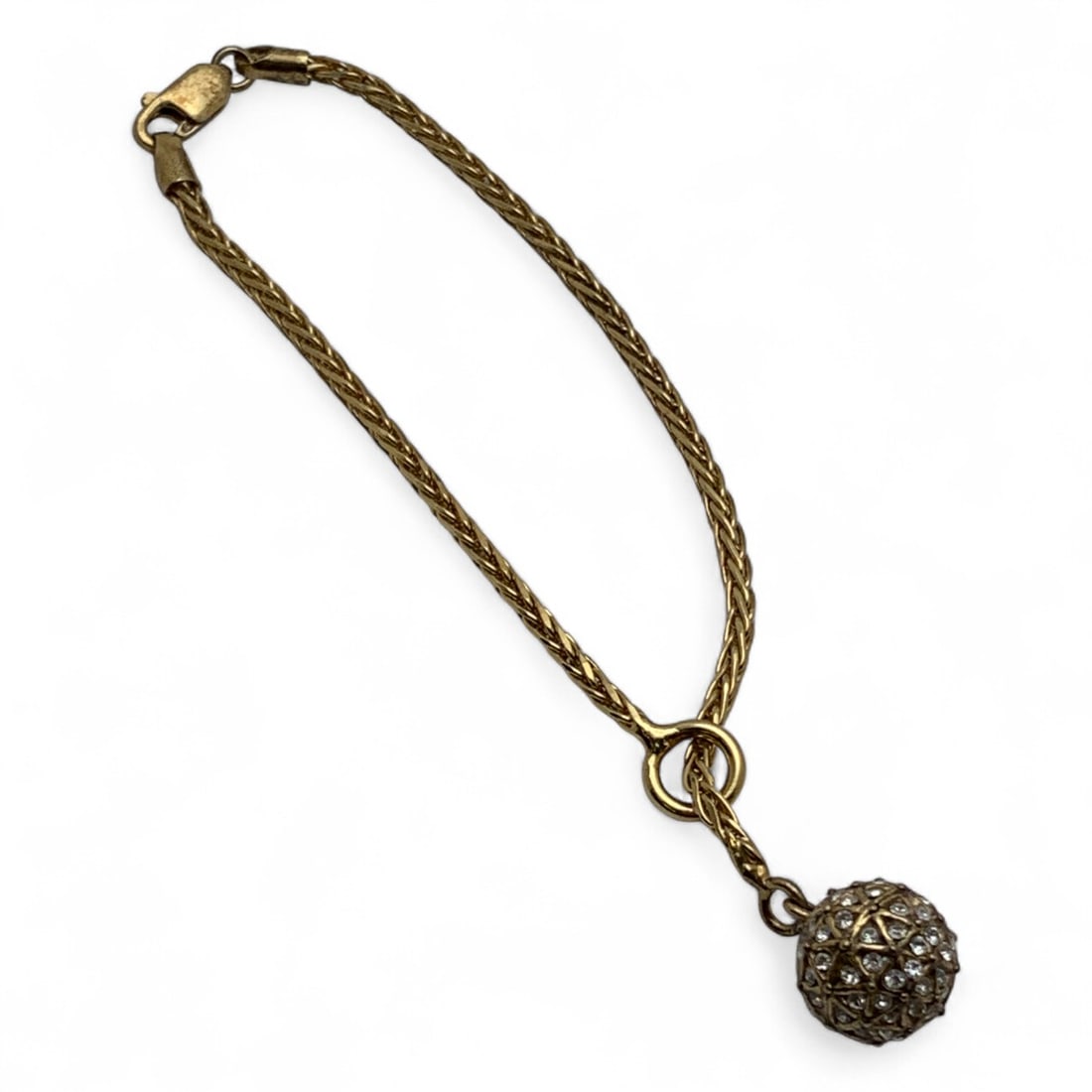 Sterling Gold Tone Charm Bracelet W Clear Stones: Marked 925 - 8 1/8" Long - 9.4 Grams