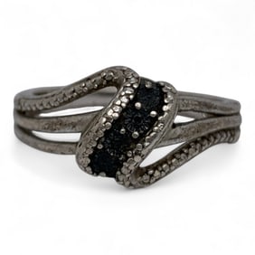 Sterling Silver And Black Diamond Ring