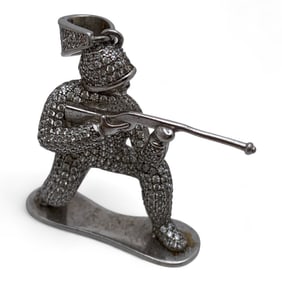 Sterling Silver Rifle Man Pendant W Clear Stones