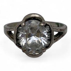 Sterling Silver Ring With Large Clear Stone
