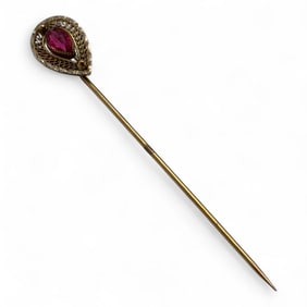 10k Gold & Pink Stone Stick Pin