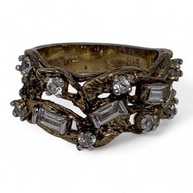 Sterling Gold Tone Ring With Clear Stones