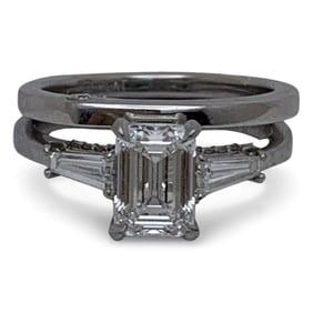 Lady's Platinum Emerald Cut Engagement Ring Set