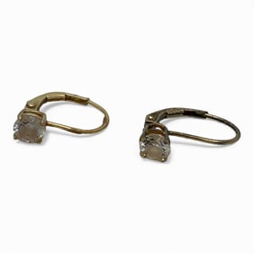 Pair Of Sterling Gold Tone & Clear Stone Earrings