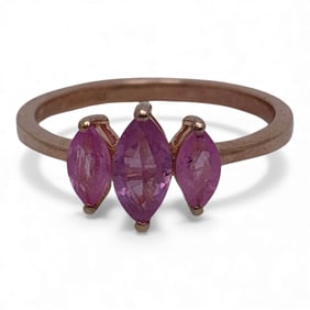 Sterling Silver Bronze Tone Ring W Pink Stones