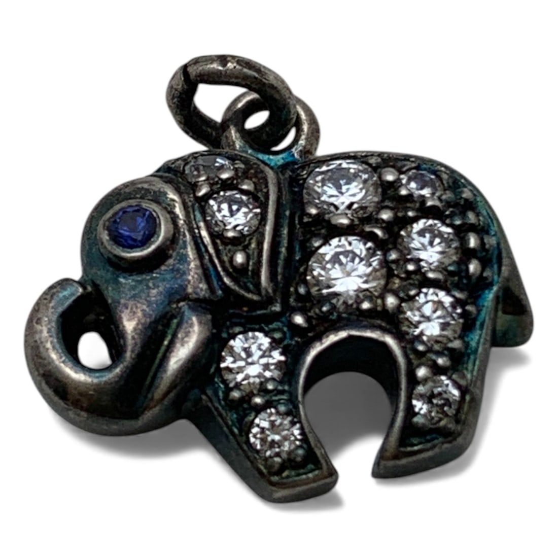 Silver Elephant Charm With Stones: Tests Silver - 5/8" Long - 2.4 Grams