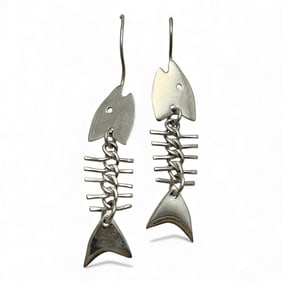 Pair Of Sterling Fish Skeleton Earrings