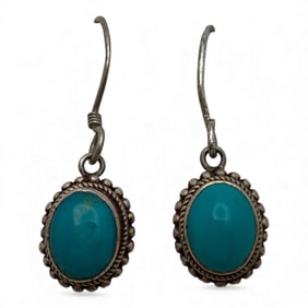 Pair Of Sterling Silver & Blue Stone Earrings