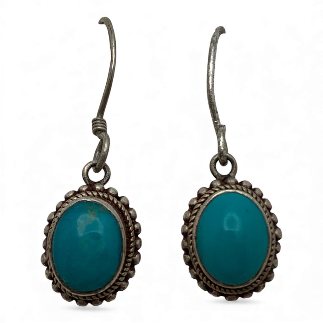 Pair Of Sterling Silver & Blue Stone Earrings: Marked 925 - 1 1/8" Long - 2.6 Grams