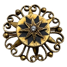 14k Yellow Gold & Diamond Mourning Brooch