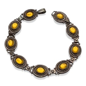 Mexico Sterling Silver & Yellow Stone Bracelet