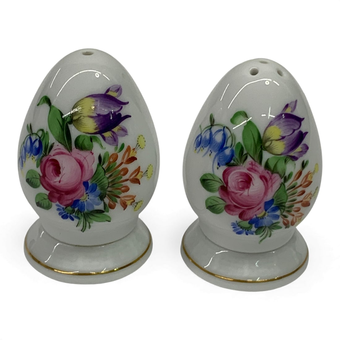 Pair Of Herend Hungary Porcelain Shakers: Marked On Bottom: Herend Hungary. Handpainted. 2.25" Tall.