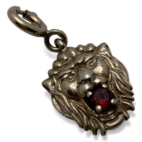 Sterling Silver Lion Pendant With Red Stone