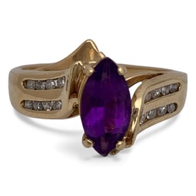 14k Yellow Gold Diamond & Amethyst Ring