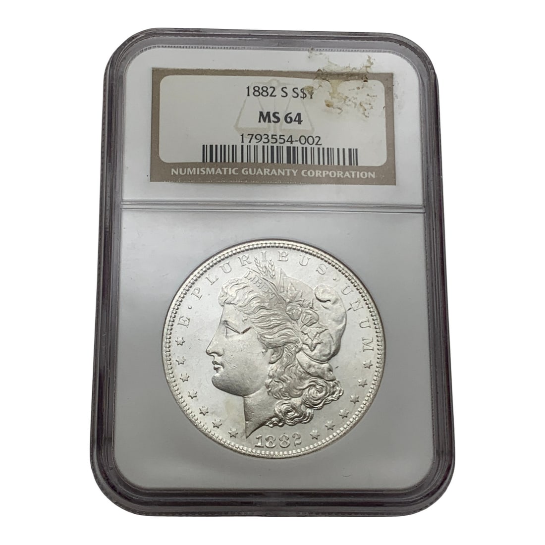Ngc 1882 S Morgan Silver Dollar: Ms 64 - In Graded Ngc Case - 90% Silver Content