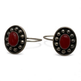 Mexico Sterling Silver & Red Stone Earrings