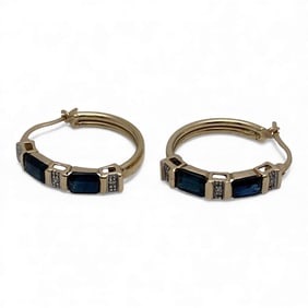 10k Yellow Gold Diamond & Sapphire Earrings