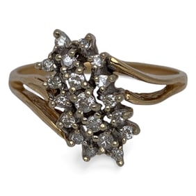 14k Yellow Gold & Diamond Cluster Ring
