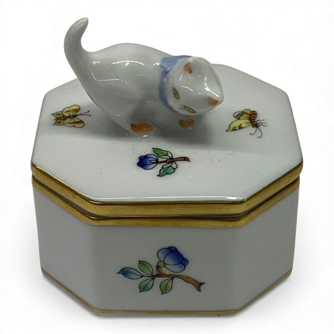Herend Hungary Handpainted Figural Cat Trinket Box (1 of 3)