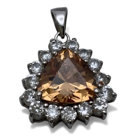 Sterling Silver Pendant W Orange & Clear Stones