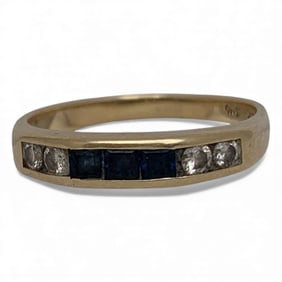 14k Yellow Gold Diamond & Sapphire Ring