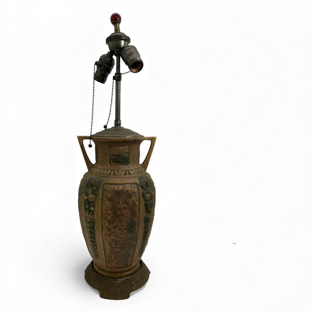 Vintage Roseville Pottery Lamp: 25" Total Height To Top Of Finial. As - Found, Shows Damage And / Or Restoration, See Photos.