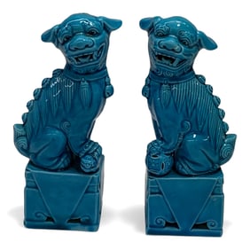Pair Of Asian Turquoise Glazed Porcelain Fudogs