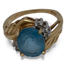 14k Yellow Gold Diamond & Blue Sapphire Ring