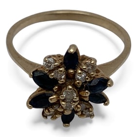 14k Yellow Gold Diamond & Sapphire Ring