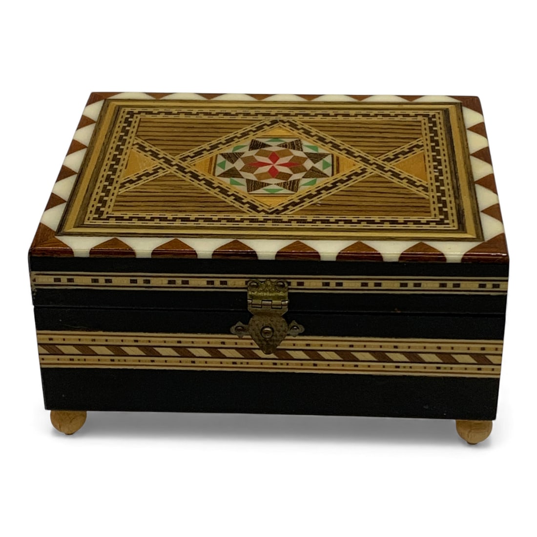 Wooden Inlaid Musical Jewelry Box: 2.5" Tall X 5" X 4".