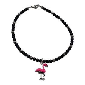 Sterling Beaded Bracelet W Enameled Charm