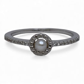Sterling Pearl & Clear Stone Ring