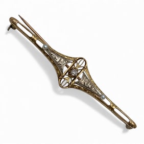 10k Yellow Gold Diamond & Seed Pearl Pin