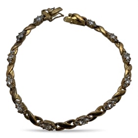 Sterling Silver Gold Tone Bracelet W Clear Stones