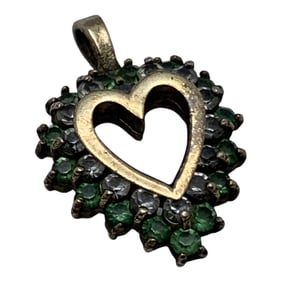 Silver Heart Pendant W Clear & Green Stones