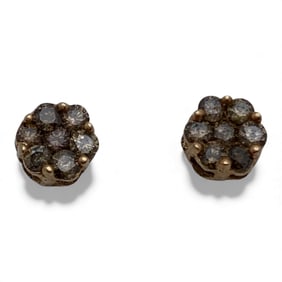 Pair Of 10k Yellow Gold & Diamond Earrings