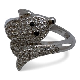 Sterling Silver Dolphin Ring With Stones