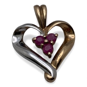 Sterling Gold Tone Heart Pendant W Rubies