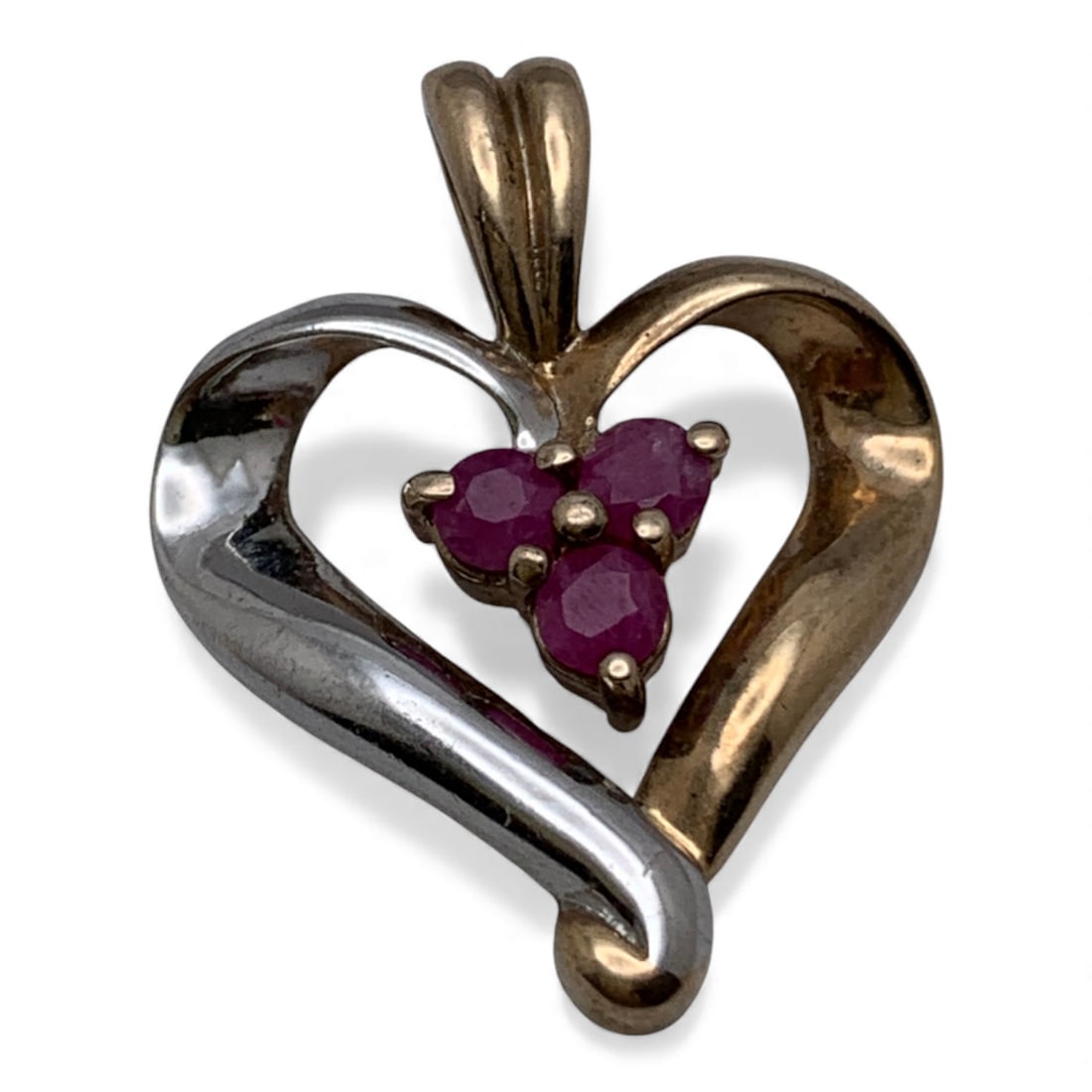 Sterling Gold Tone Heart Pendant W Rubies (1 of 2)