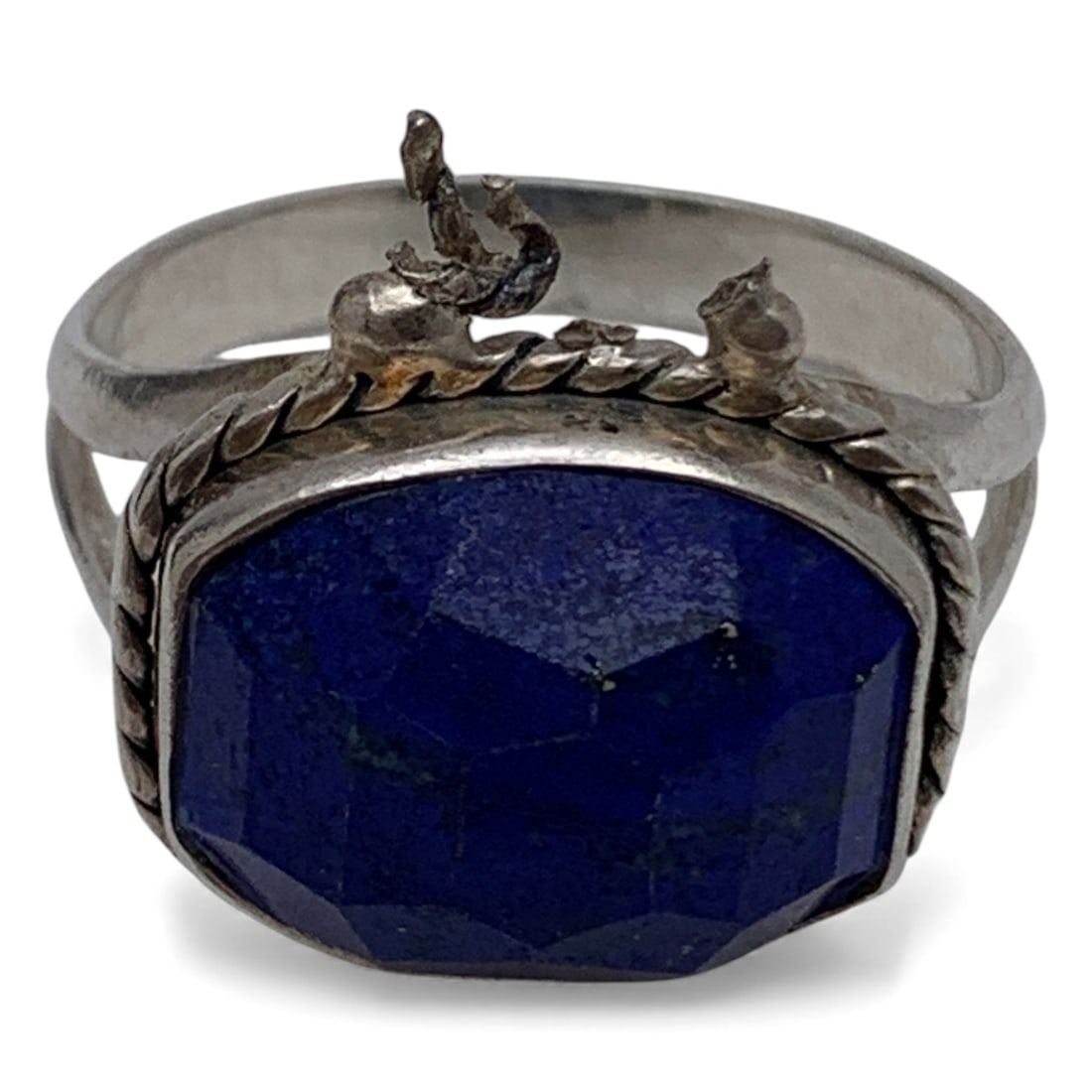 Sterling Silver Ring With Large Blue Stone: Marked 925 - Size 12 - 7.2 Grams