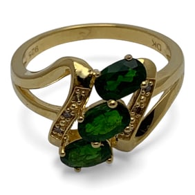 Sterling Silver Gold Tone Ring With Green Stones