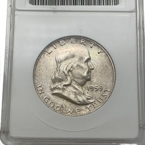Anacs 1959 D Franklin Silver Half Dollar