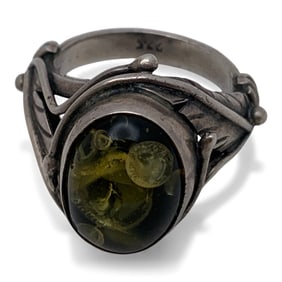 Sterling Silver & Amber Ring