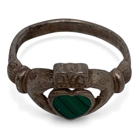 Sterling & Malachite Claddagh Ring
