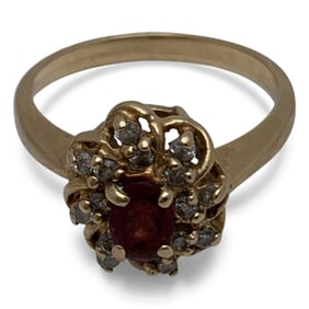 14k Yellow Gold Diamond & Garnet Ring