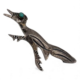 Silver Road Runner Pin With Blue Stone