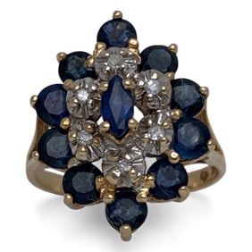 14k Yellow Gold Diamond & Sapphire Ring