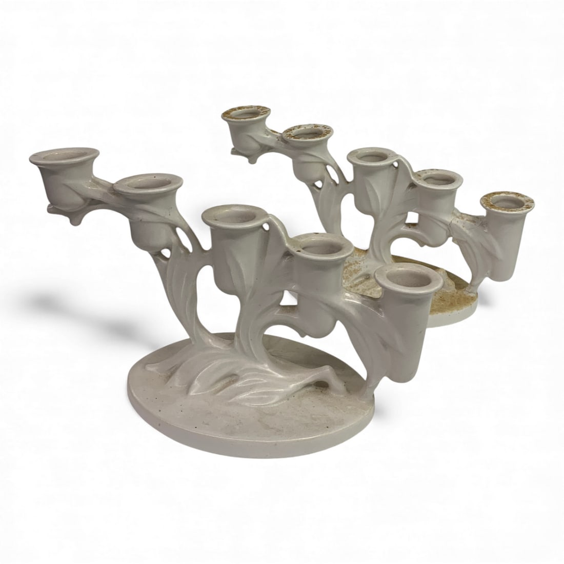 2 Roseville Pottery Velmoss Triple Candle Holders (1 of 5)