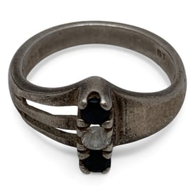 Sterling Ring With Clear & Blue Stones